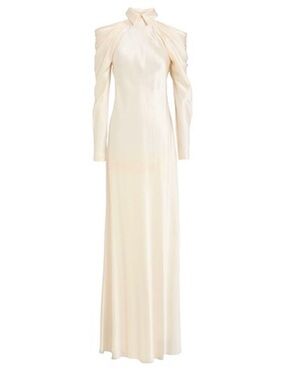 Alberta Ferretti Cream High-Neck Long Sleeve Gown
